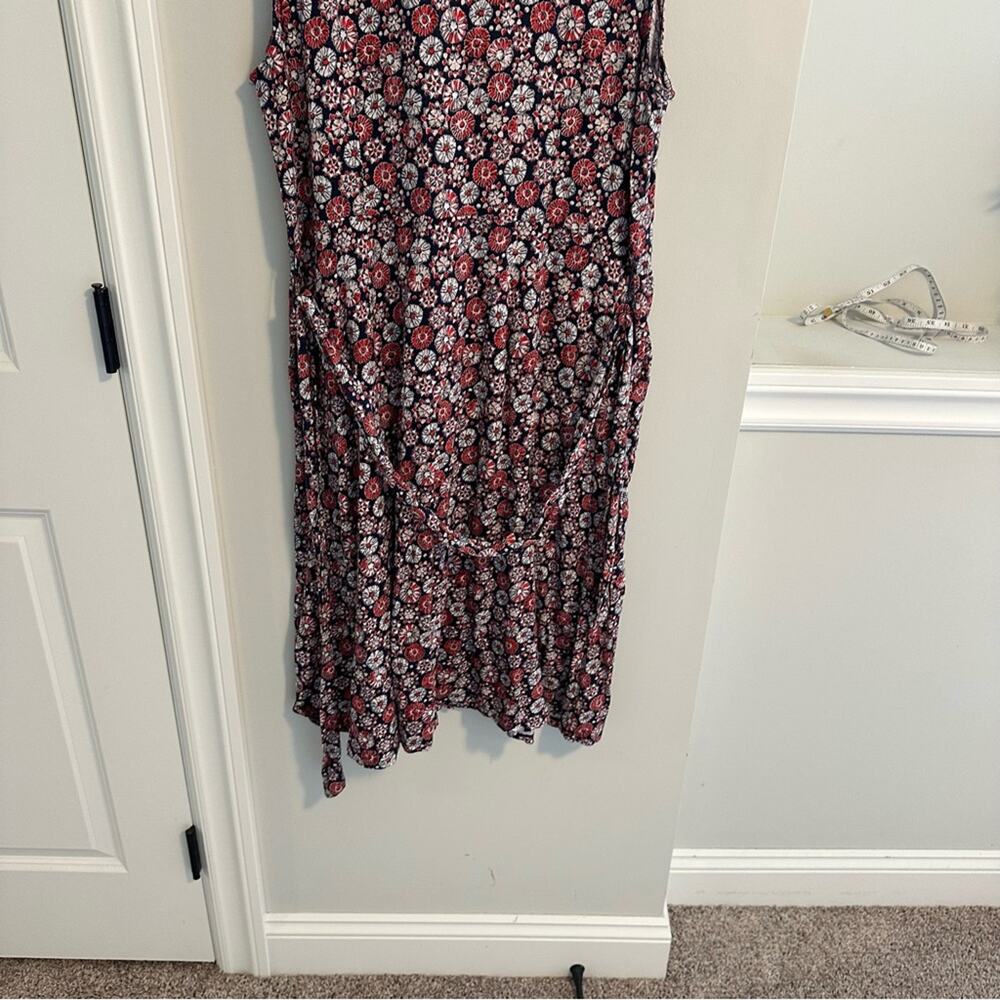 Boden Red White Blue Cotton Floral Button Front Belted MIDI Dress 14R - Picture 4 of 12